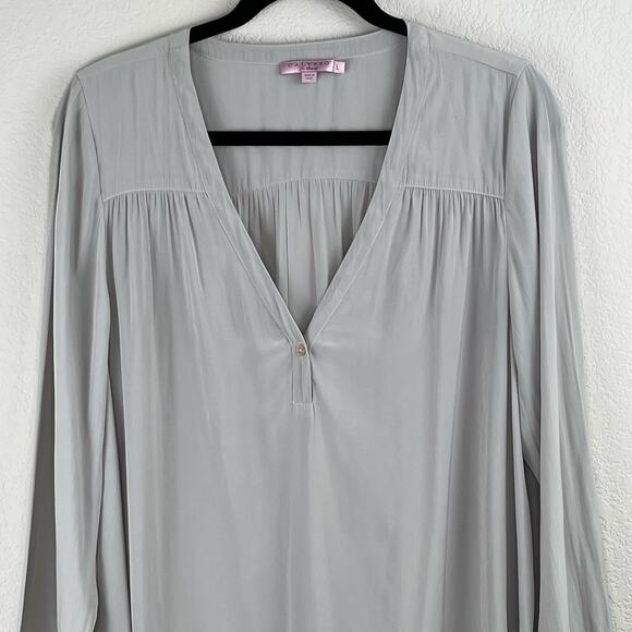 Calypso St. Barth Gray Semi-Sheer Long Sleeve V-Neck Popover Tunic Blouse Large - Picture 4 of 13